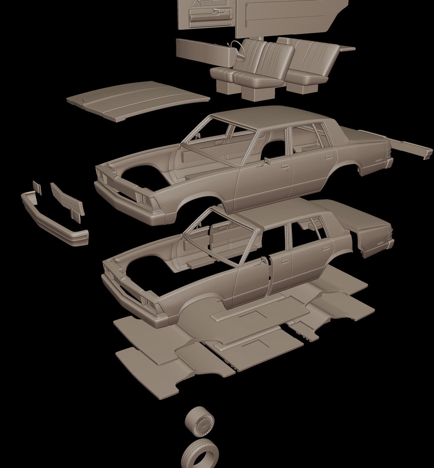 chevrolet malibu classic 1980 four doors 3d print model