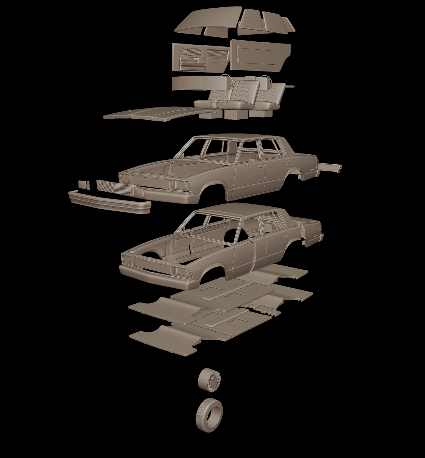 chevrolet malibu classic 1980 four doors 3d print model