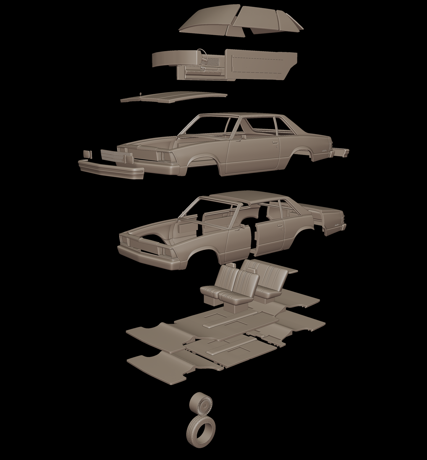 chevrolet malibu classic 1980 two doors 3d print model