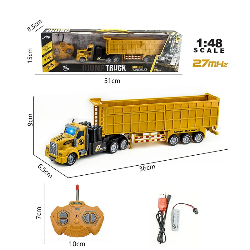 1/48 Scale RC Truck - Heavy-Duty Remote Control Semi-Trailer Construction Electric Truck with Big Dump Trailer - Toy Cars and Trucks for Boys - Perfect Gift for Adventure Enthusiasts