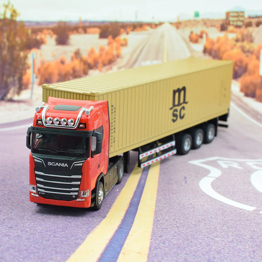 1:50 Scale Simulation Alloy Diecast Large Truck Head Model - Container Toy with Pull Back, Sound, and Light - Engaging Engineering Transport Vehicle for Kids