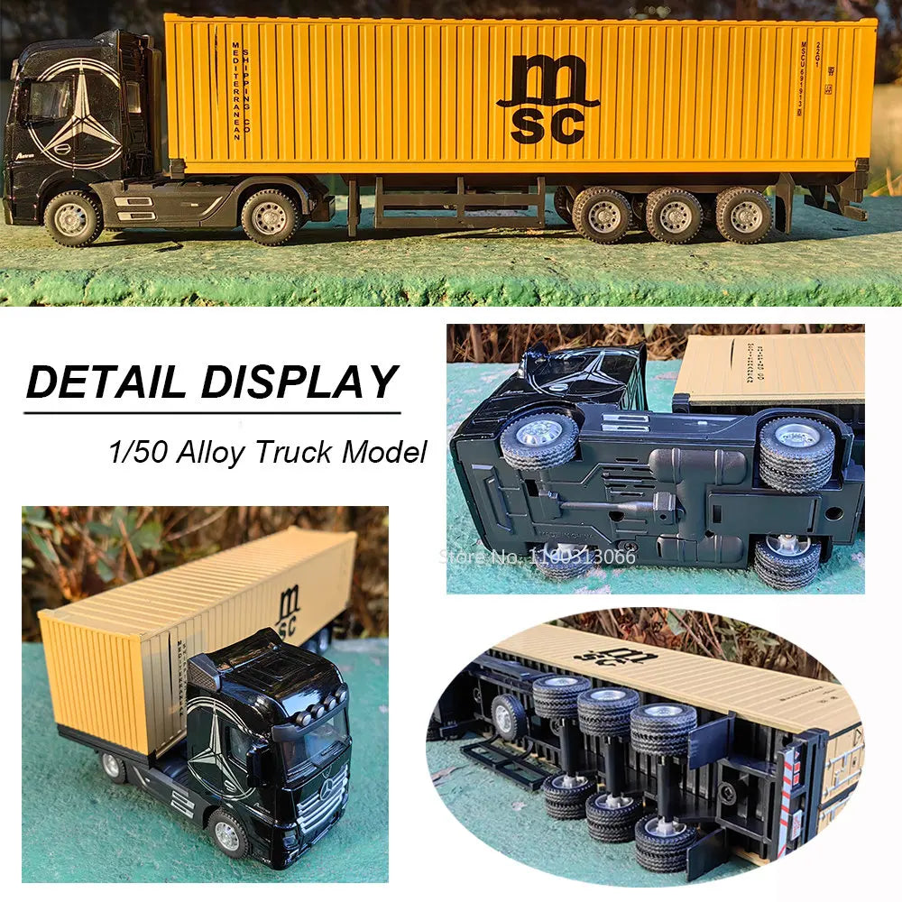 "1:50 Scale Large Diecast Alloy Truck Car Model - Container Toy with Simulation, Pull Back, Sound, and Light - Realistic Transport Vehicle Model - Perfect Boy Toy Gift"